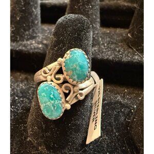 NWT Artisan White Water Double Turquoise Sterling Silver Scroll Adj  Ring 3.97g